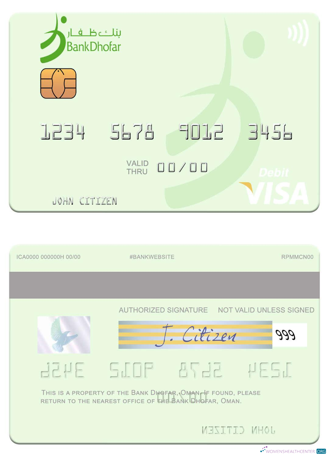 Download Oman Bank Dhofar visa debit card Photoshop template